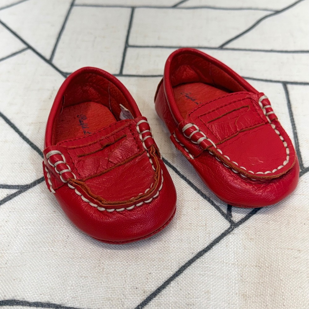 Ralph Lauren Loafers Size 2 Red Leather Infant Penny Moc Toe Slip On Shoes‎
